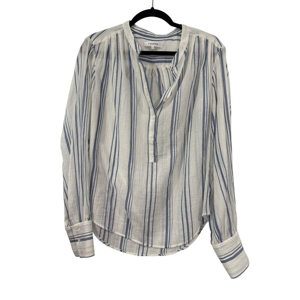 Frame Button Up Gauze Top in Blanc/ Multi, L